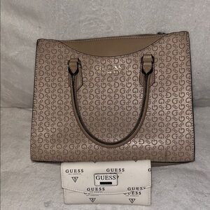Guess Brown and Cream Logo Satchel